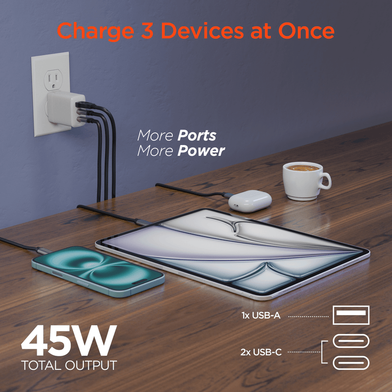 Load image into Gallery viewer, HyperGear 45W USB-C PD PPS Tri-Port GaN Fast Wall Charger
