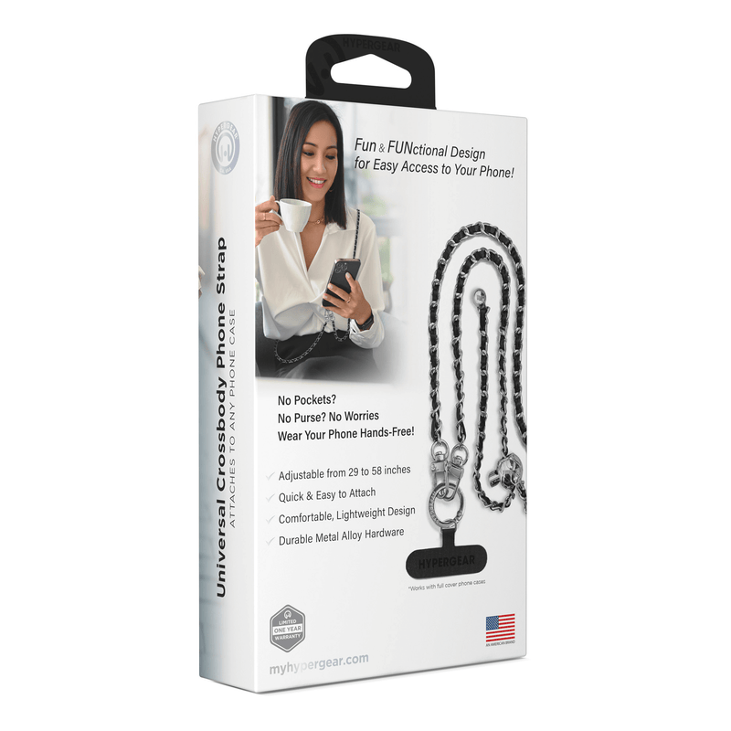 Load image into Gallery viewer, HyperGear TECHcessories Silver Chain with Black Vegan Leather Universal Crossbody Phone Strap
