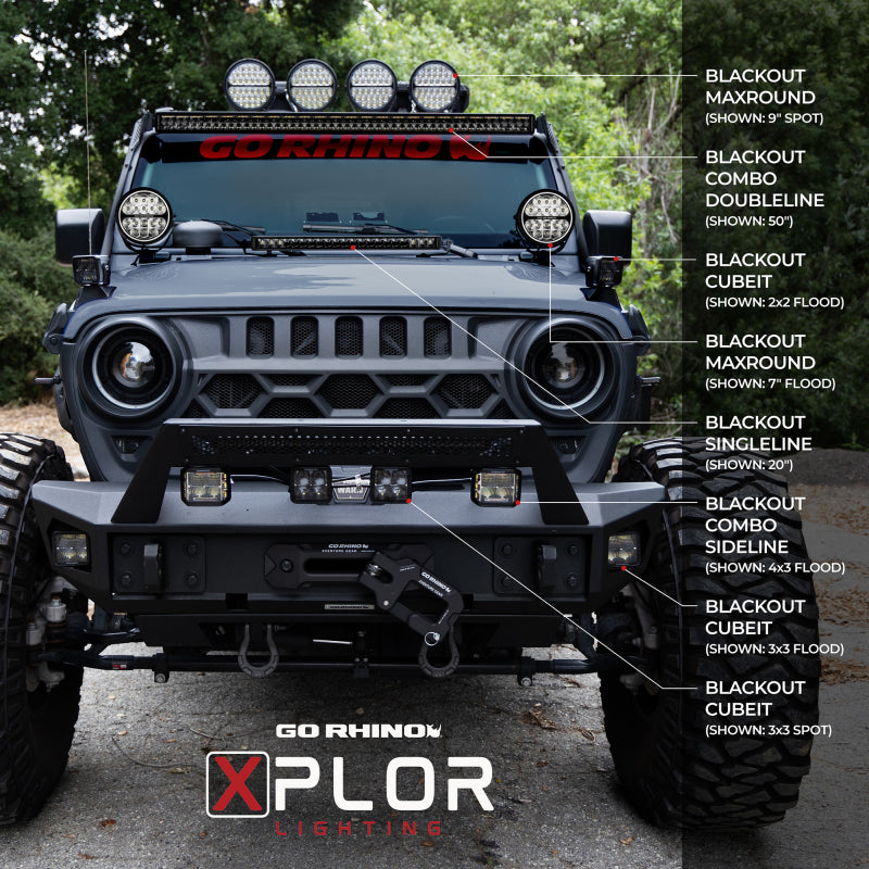 Load image into Gallery viewer, Go Rhino Xplor Blackout Combo Series Dbl Row LED Light Bar w/Amber (Side/Track Mount) 21.5in. - Blk
