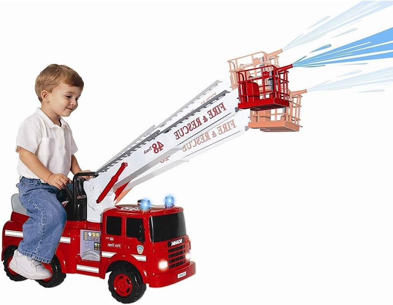 Load image into Gallery viewer, Fire Engine Ride-On with Crane, Water Squirt, Lights, and Siren - Ready for Action!
