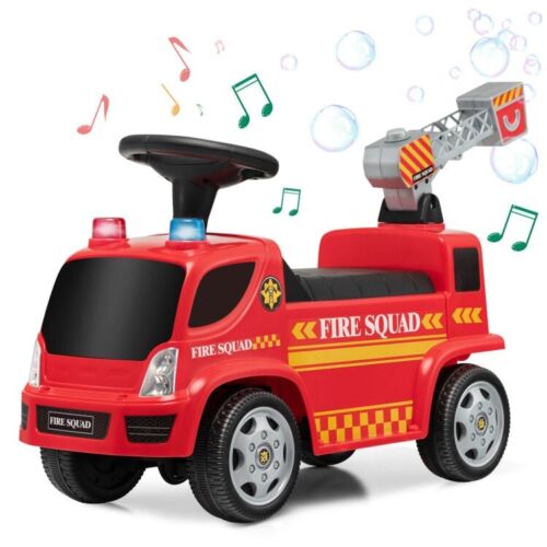 Load image into Gallery viewer, Fire Truck Foot-to-Floor Push Car with Music &amp; Bubble Maker for Kids
