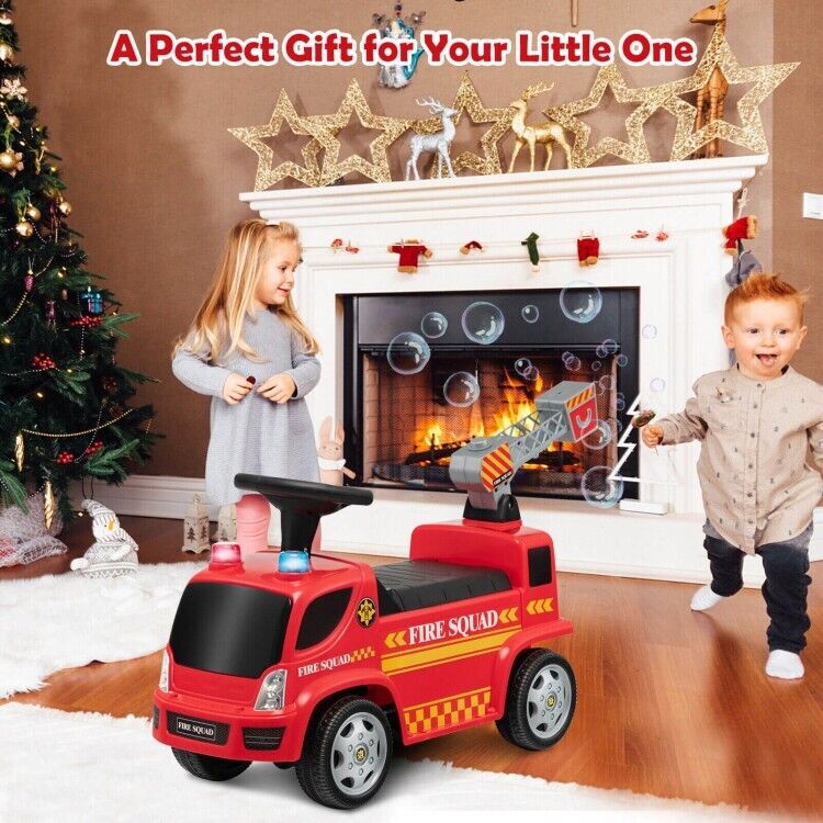 Load image into Gallery viewer, Fire Truck Foot-to-Floor Push Car with Music &amp; Bubble Maker for Kids
