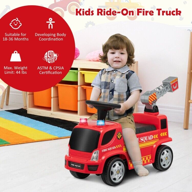 Load image into Gallery viewer, Fire Truck Foot-to-Floor Push Car with Music &amp; Bubble Maker for Kids

