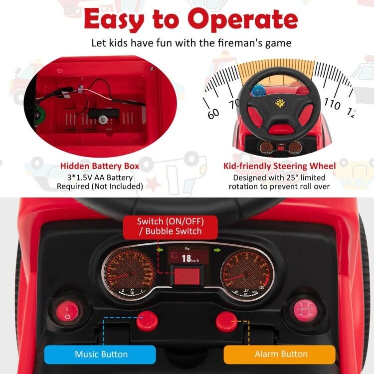 Load image into Gallery viewer, Fire Truck Foot-to-Floor Push Car with Music &amp; Bubble Maker for Kids
