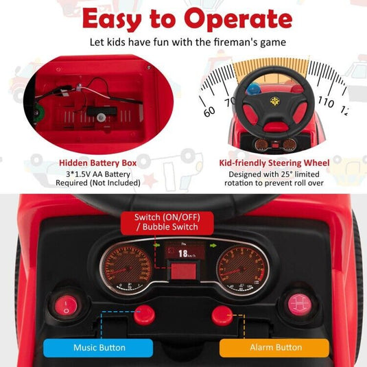 Fire Truck Foot-to-Floor Push Car with Music & Bubble Maker for Kids