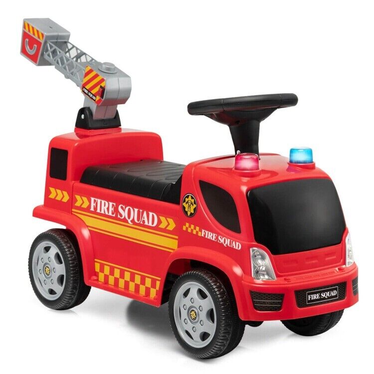 Load image into Gallery viewer, Fire Truck Foot-to-Floor Push Car with Music &amp; Bubble Maker for Kids
