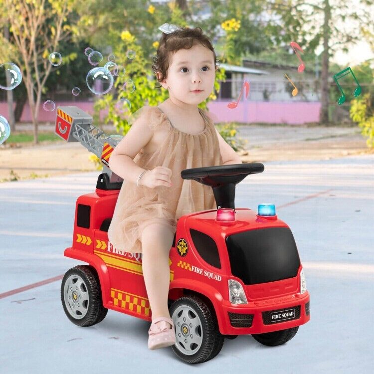 Load image into Gallery viewer, Fire Truck Foot-to-Floor Push Car with Music &amp; Bubble Maker for Kids
