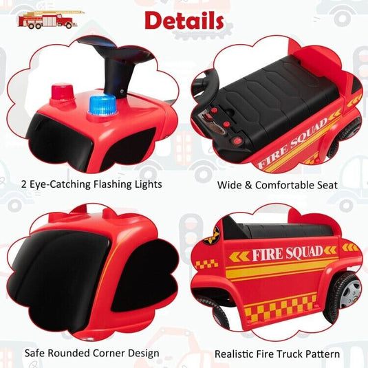 Fire Truck Foot-to-Floor Push Car with Music & Bubble Maker for Kids