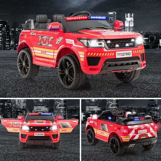 Fire Up Your Child's Imagination with the HoneyJoy 12V Ride-On Fire Truck - Featuring LED Lights and Siren!