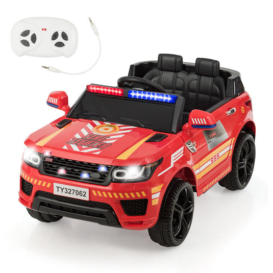 Fire Up Your Child's Imagination with the HoneyJoy 12V Ride-On Fire Truck - Featuring LED Lights and Siren!