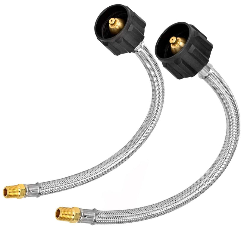 Load image into Gallery viewer, Flame King 1/4" NPT Stainless Steel Braided Propane Pigtail Hose 2 Pack for RV Regulators 12 inches
