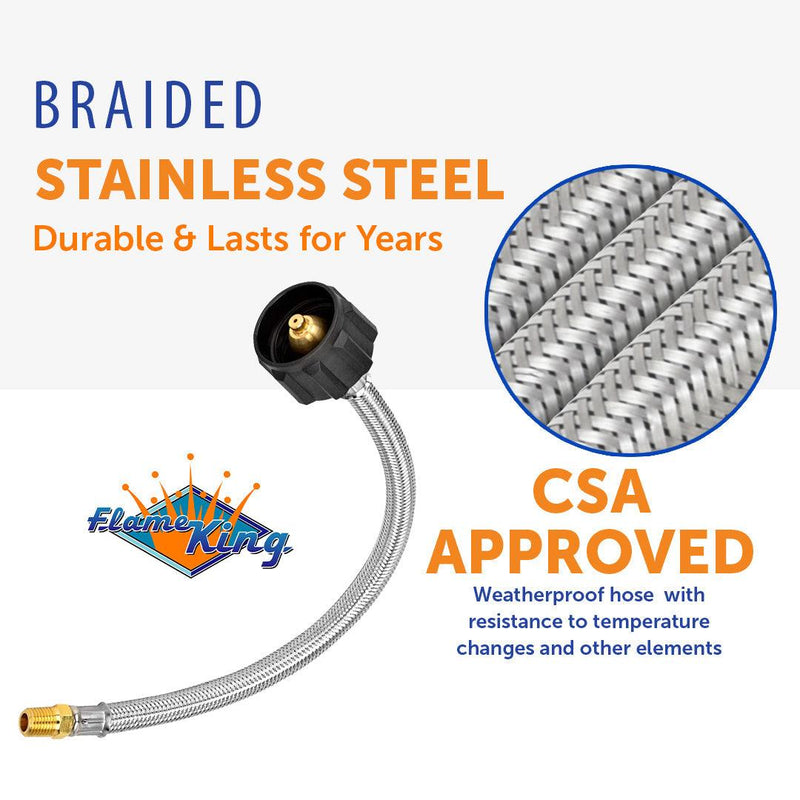 Load image into Gallery viewer, Flame King 1/4" NPT Stainless Steel Braided Propane Pigtail Hose 2 Pack for RV Regulators 12 inches
