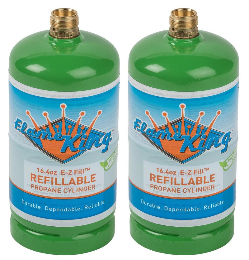 Load image into Gallery viewer, Flame King 1lb Refillable Propane Tank LP Cylinder- 2 Pack Eco Friendly Sustainable Tank
