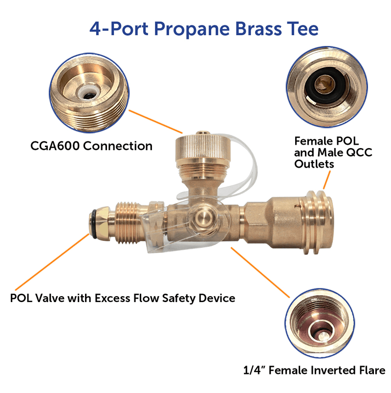 Load image into Gallery viewer, 4 Port Brass Tee Propane Adapter - Flame King
