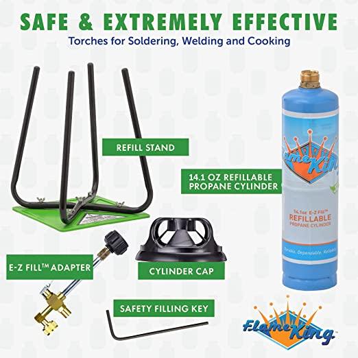 Load image into Gallery viewer, Flame King Eco Friendly Sustainable 1lb Refillable Propane Cylinder + Kit 14.1 oz
