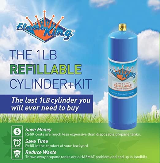 Load image into Gallery viewer, Flame King Eco Friendly Sustainable 1lb Refillable Propane Cylinder + Kit 14.1 oz
