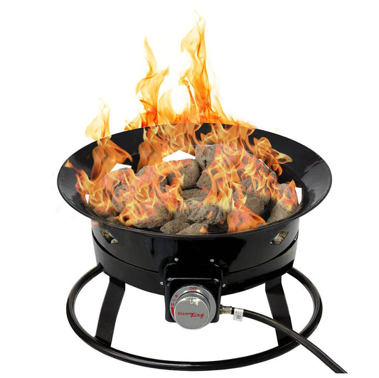 Flame King Outdoor Portable Propane Gas 19″ Fire Pit Bowl with Self Igniter Cover Carry Straps - Skoutley Outdoors LLC