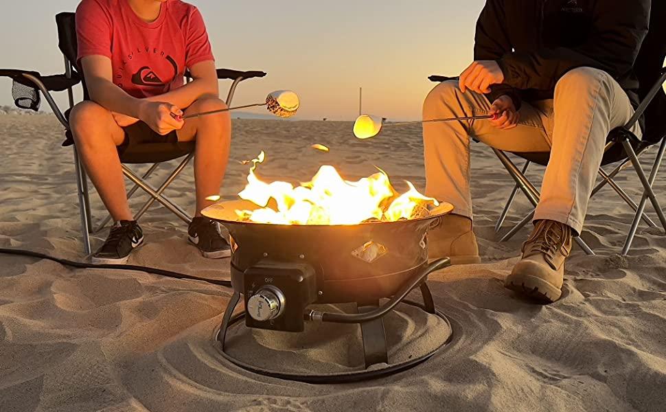Flame King Outdoor Portable Propane Gas 19″ Fire Pit Bowl with Self Igniter Cover Carry Straps - Skoutley Outdoors LLC