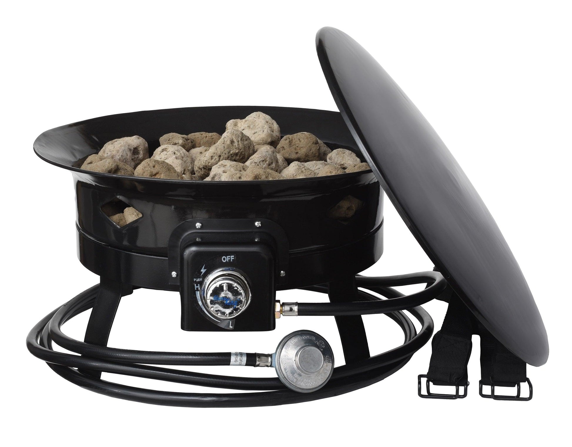 Flame King Outdoor Portable Propane Gas 19″ Fire Pit Bowl with Self Igniter Cover Carry Straps - Skoutley Outdoors LLC
