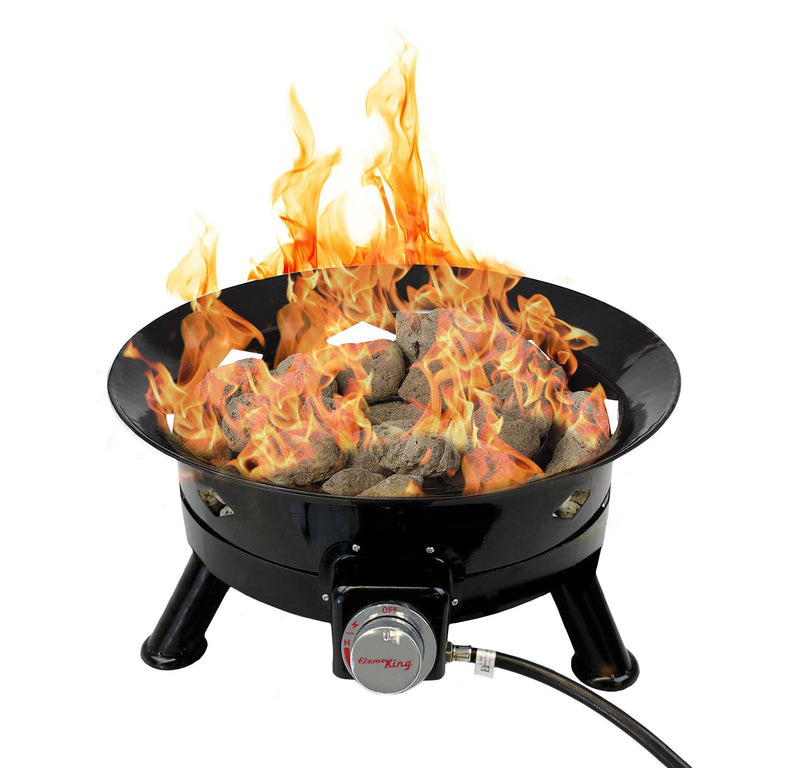 Load image into Gallery viewer, Flame King Outdoor Portable Propane Gas 24&quot; Fire Pit Bowl with Self Igniter Cover Carry Straps
