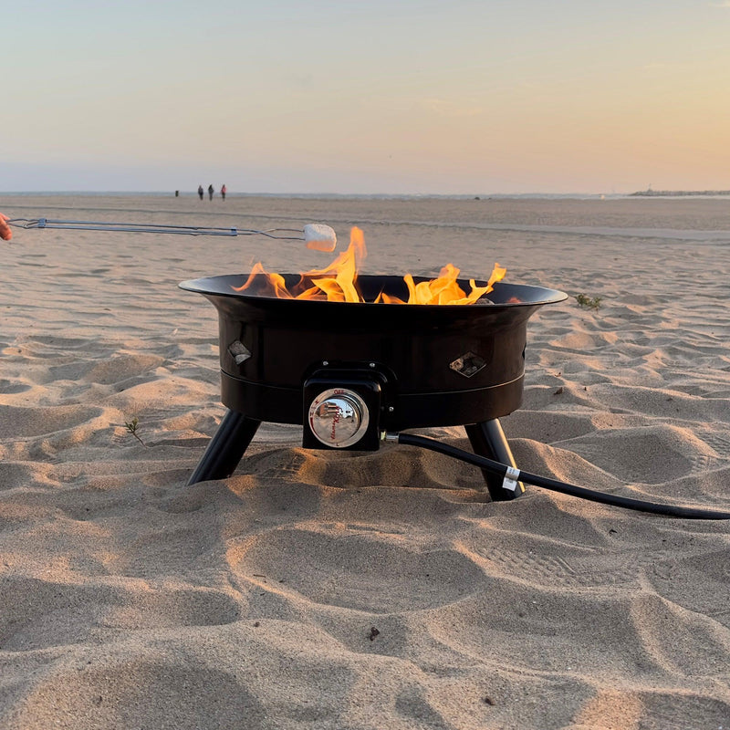 Load image into Gallery viewer, Flame King Outdoor Portable Propane Gas 24&quot; Fire Pit Bowl with Self Igniter Cover Carry Straps
