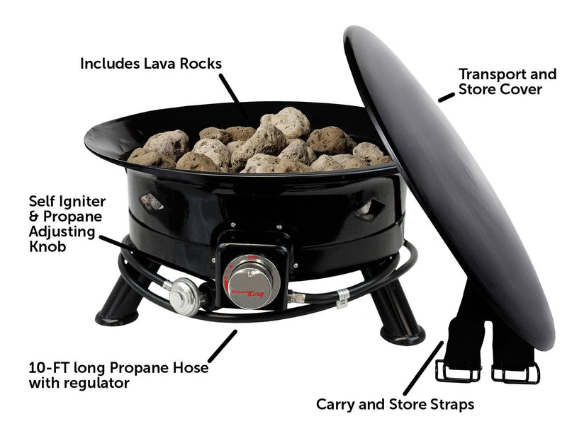 Load image into Gallery viewer, Flame King Outdoor Portable Propane Gas 24&quot; Fire Pit Bowl with Self Igniter Cover Carry Straps
