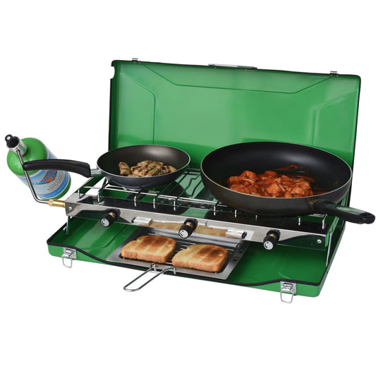 Flame King Portable 3 Burner Grill Propane Gas Camping Stove Toast Tray - Skoutley Outdoors LLC