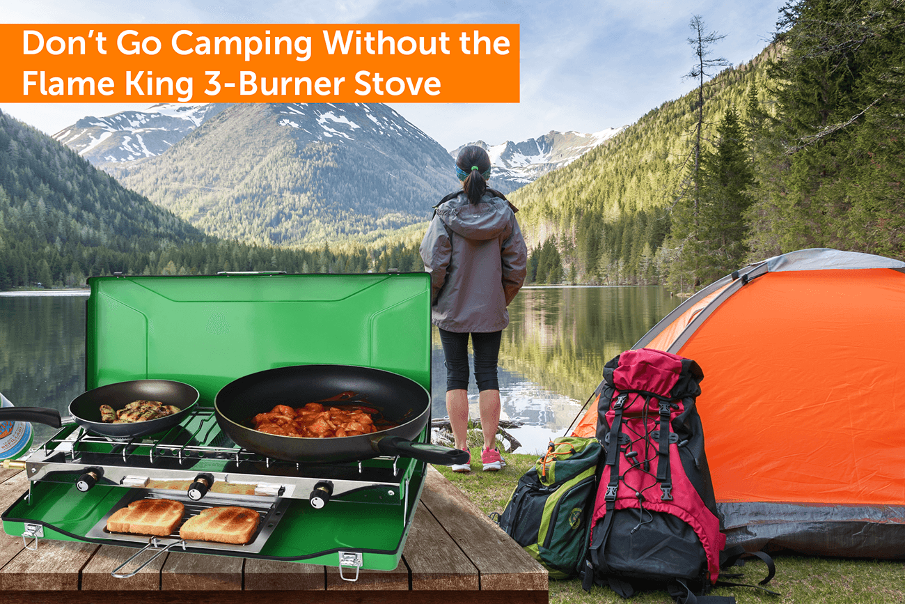 Flame King Portable 3 Burner Grill Propane Gas Camping Stove Toast Tray - Skoutley Outdoors LLC