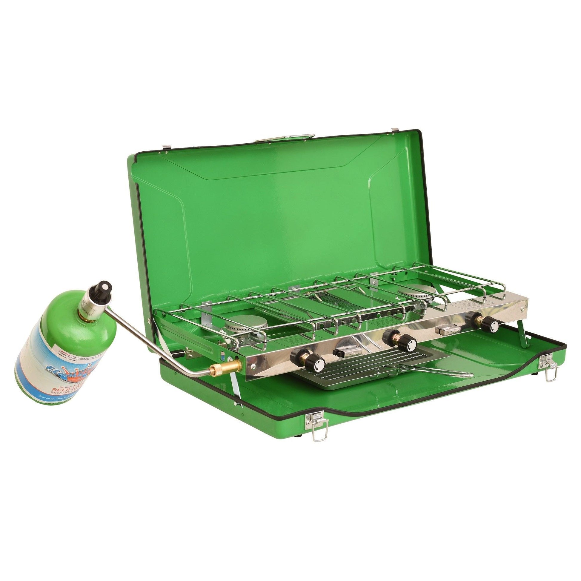 Flame King Portable 3 Burner Grill Propane Gas Camping Stove Toast Tray - Skoutley Outdoors LLC