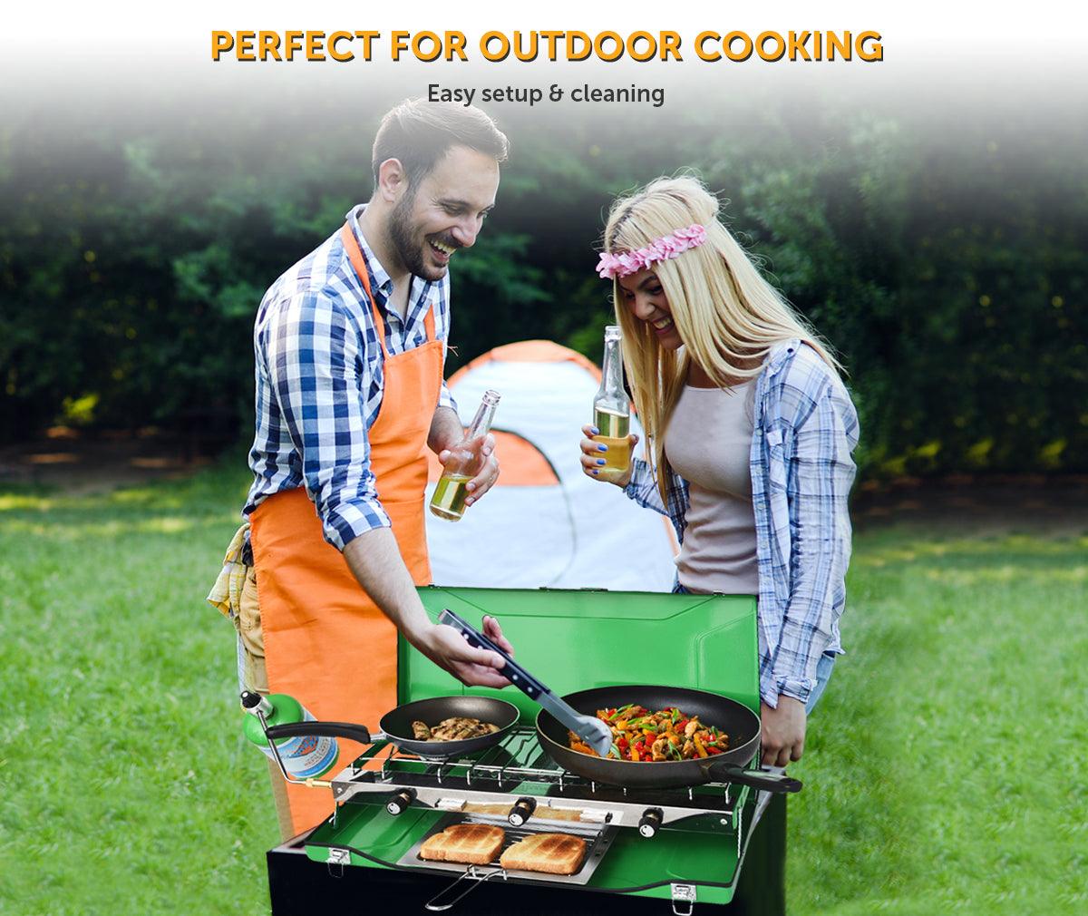 Flame King Portable 3 Burner Grill Propane Gas Camping Stove Toast Tray - Skoutley Outdoors LLC