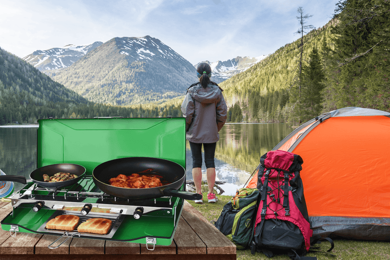 Load image into Gallery viewer, Flame King Portable 3 Burner Grill Propane Gas Camping Stove Toast Tray
