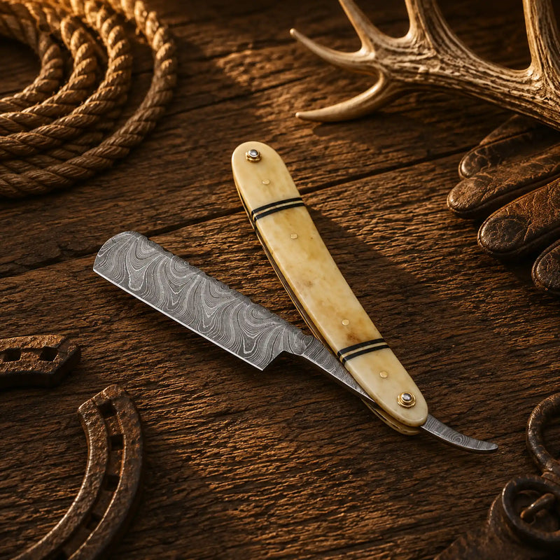 Load image into Gallery viewer, Handmade Damascus Steel Straight Razor – Bone Handle Barber Razor
