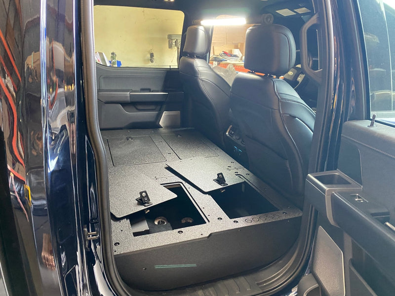 Load image into Gallery viewer, Ford - F150 2021-Present - 14th Gen. SuperCrew - Second Row Seat Delete Plate System with Factory B&amp;O Subwoofer Center Wall with Exterior Port
