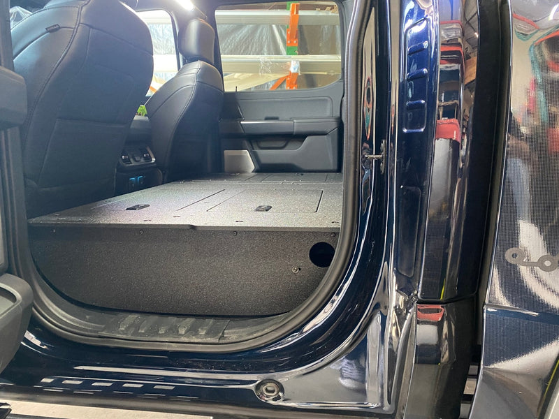 Load image into Gallery viewer, Ford - F150 2021-Present - 14th Gen. SuperCrew - Second Row Seat Delete Plate System with Factory B&amp;O Subwoofer Center Wall with Exterior Port
