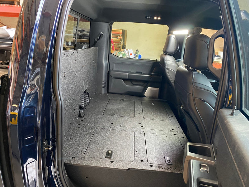 Load image into Gallery viewer, Ford - F150 2021-Present - 14th Gen. SuperCrew - Second Row Seat Delete Plate System with Factory B&amp;O Subwoofer Center Wall with Exterior Port
