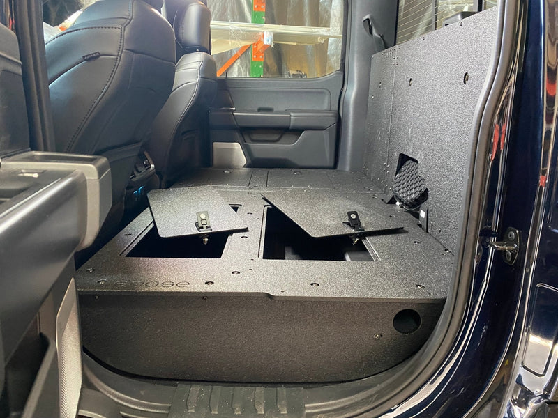 Load image into Gallery viewer, Ford - F150 2021-Present - 14th Gen. SuperCrew - Second Row Seat Delete Plate System with Factory B&amp;O Subwoofer Center Wall with Exterior Port

