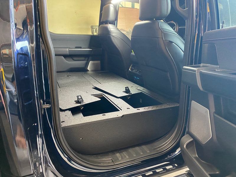 Load image into Gallery viewer, Ford - F150 2021-Present - 14th Gen. SuperCrew - Second Row Seat Delete Plate System with Factory B&amp;O Subwoofer Center Wall with Exterior Port
