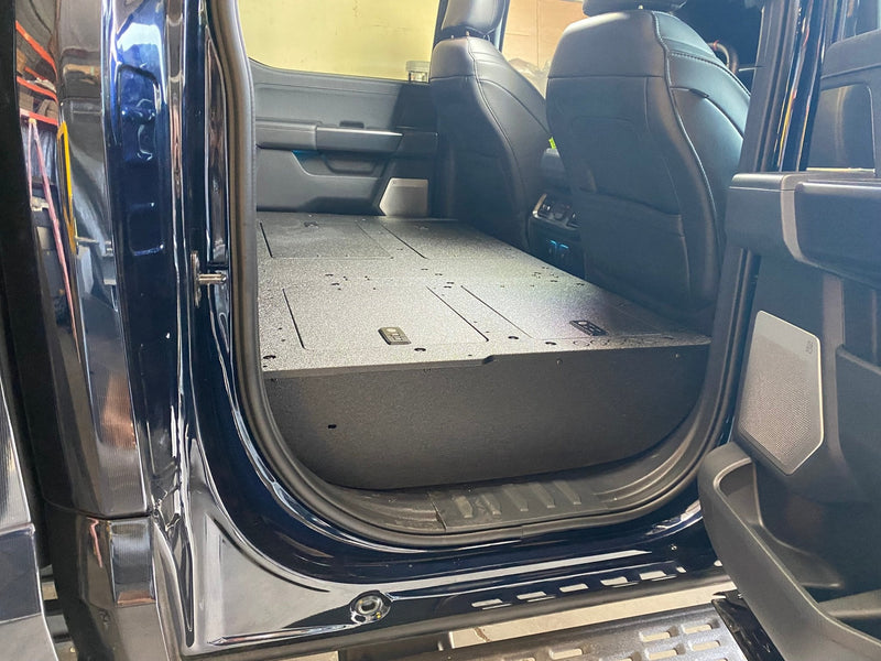 Load image into Gallery viewer, Ford Super Duty Ford - F250-F550 - 2023-Present - 5th Gen. Crew Cab - Second Row Seat Delete Plate System with Factory B&amp;O Subwoofer Center Wall with Exterior Port
