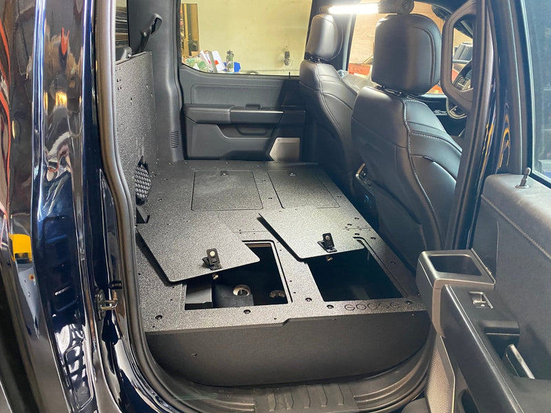 Load image into Gallery viewer, Ford Super Duty Ford - F250-F550 - 2023-Present - 5th Gen. Crew Cab - Second Row Seat Delete Plate System with Factory B&amp;O Subwoofer Center Wall with Exterior Port
