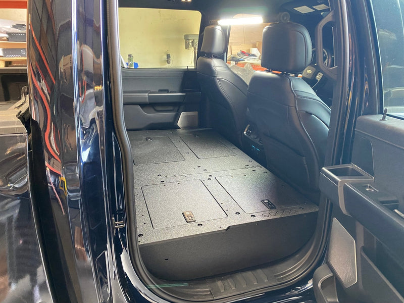 Load image into Gallery viewer, Ford Super Duty Ford - F250-F550 - 2023-Present - 5th Gen. Crew Cab - Second Row Seat Delete Plate System with Factory B&amp;O Subwoofer Center Wall with Exterior Port
