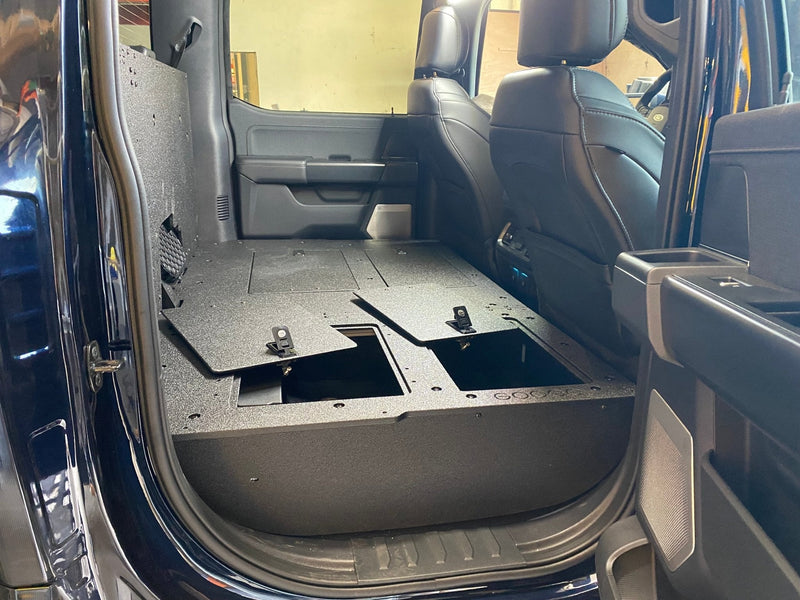 Load image into Gallery viewer, Ford Super Duty Ford - F250-F550 - 2023-Present - 5th Gen. Crew Cab - Second Row Seat Delete Plate System with Factory B&amp;O Subwoofer Center Wall with Exterior Port
