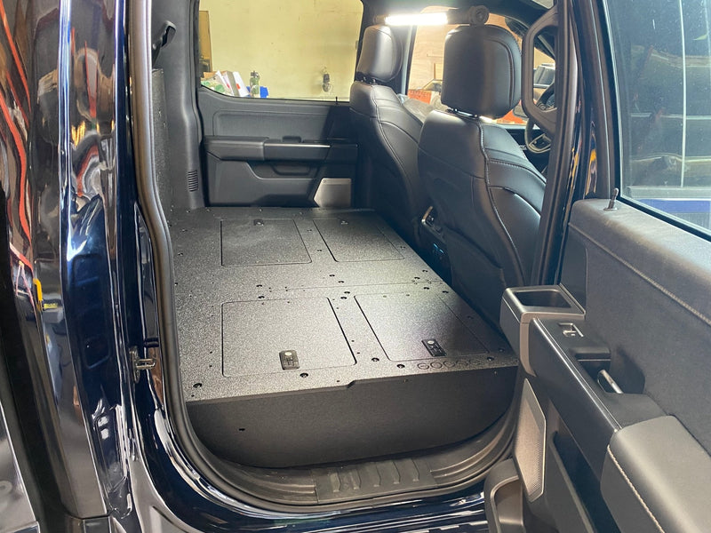 Load image into Gallery viewer, Ford Super Duty Ford - F250-F550 - 2023-Present - 5th Gen. Crew Cab - Second Row Seat Delete Plate System with Factory B&amp;O Subwoofer Center Wall with Exterior Port
