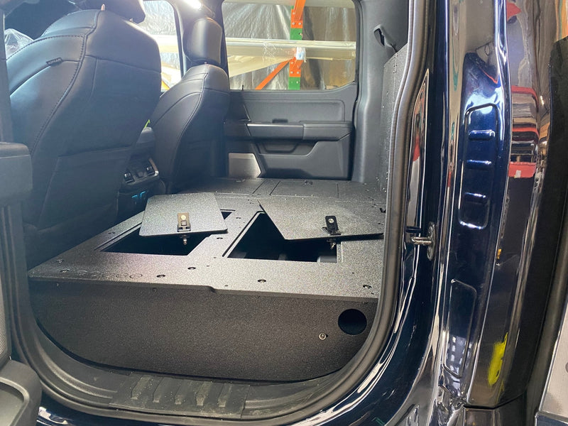 Load image into Gallery viewer, Ford Super Duty Ford - F250-F550 - 2023-Present - 5th Gen. Crew Cab - Second Row Seat Delete Plate System with Factory B&amp;O Subwoofer Center Wall with Exterior Port
