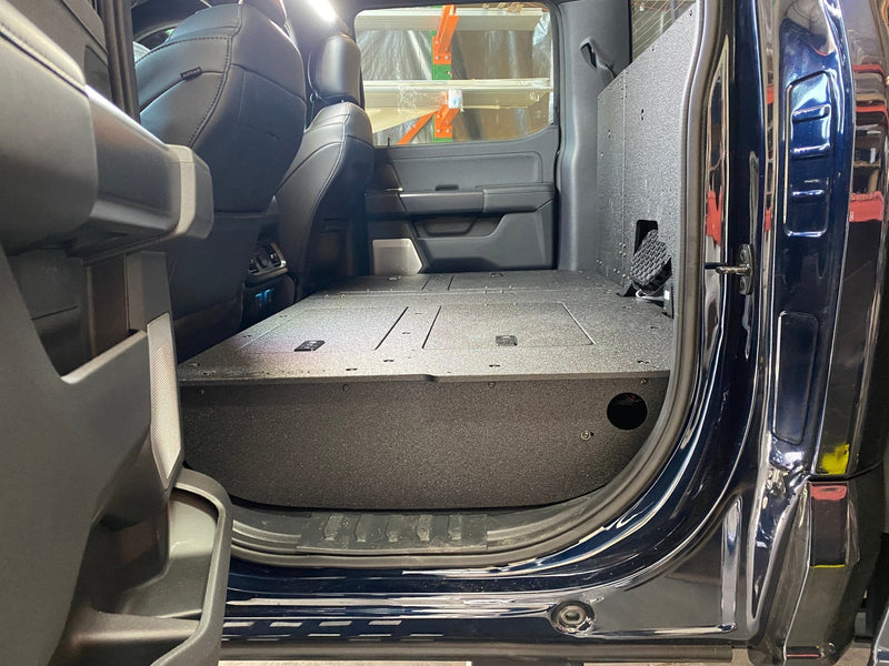 Load image into Gallery viewer, Ford Super Duty Ford - F250-F550 - 2023-Present - 5th Gen. Crew Cab - Second Row Seat Delete Plate System with Factory B&amp;O Subwoofer Center Wall with Exterior Port
