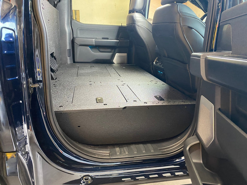 Load image into Gallery viewer, Ford Super Duty Ford - F250-F550 - 2023-Present - 5th Gen. Crew Cab - Second Row Seat Delete Plate System with Factory B&amp;O Subwoofer Center Wall with Exterior Port
