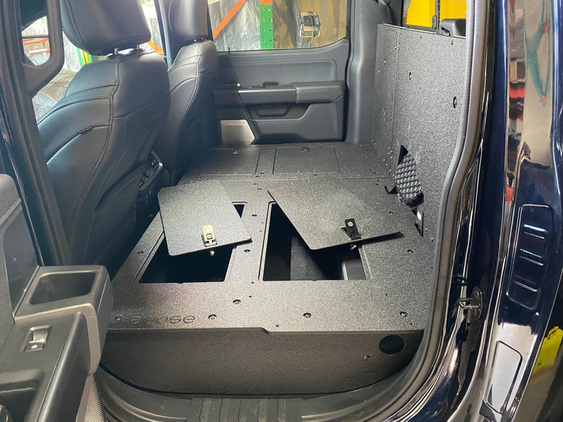 Load image into Gallery viewer, Ford Super Duty Ford - F250-F550 - 2023-Present - 5th Gen. Crew Cab - Second Row Seat Delete Plate System with Factory B&amp;O Subwoofer Center Wall with Exterior Port
