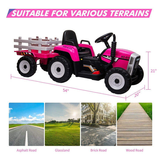 Fun and Functional 12V Kids Ride On Tractor with Trailer and Remote Control