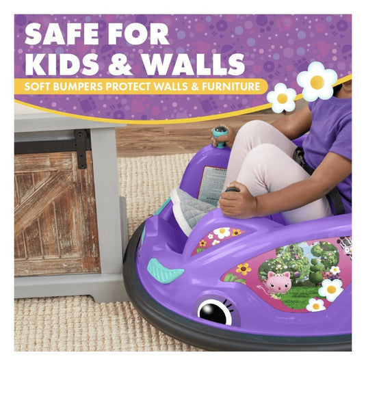 Gabby's Dollhouse 6V Bumper Car: Fun Ride with LED Lights