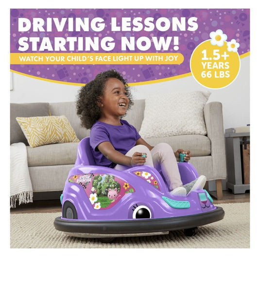 Gabby's Dollhouse 6V Bumper Car: Fun Ride with LED Lights