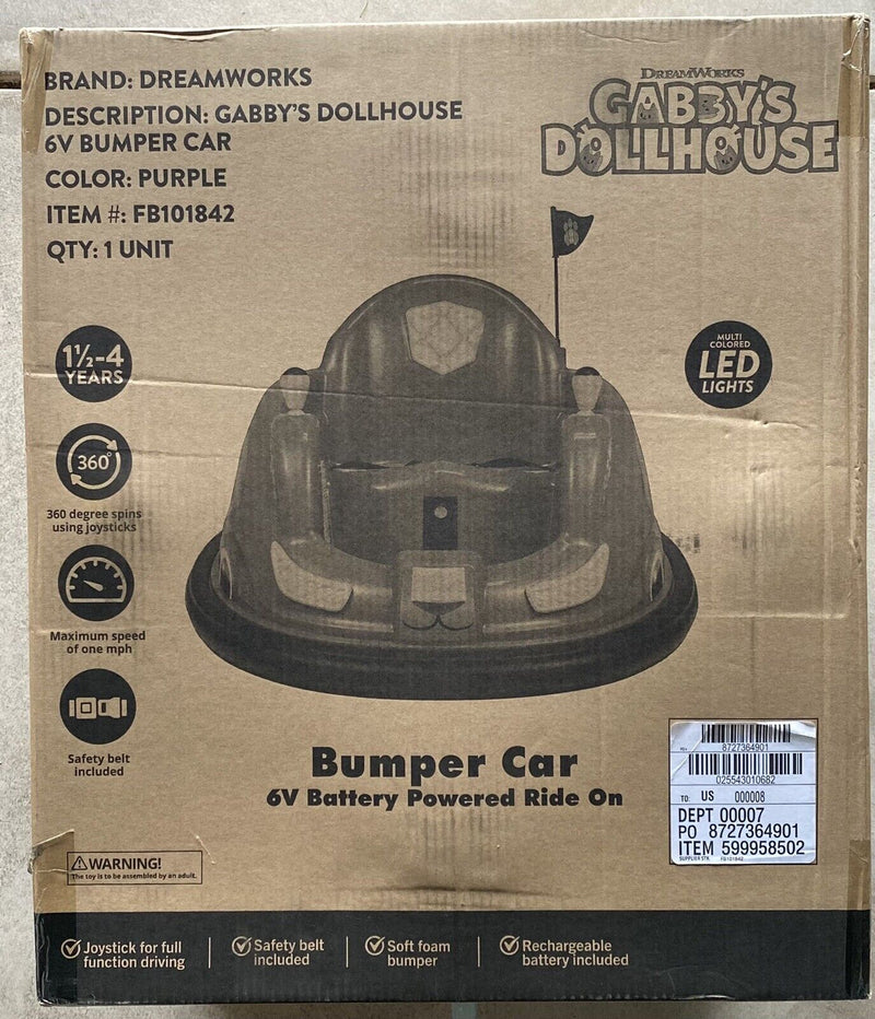 Load image into Gallery viewer, Gabby&#39;s Dollhouse 6V Bumper Car: Fun Ride with LED Lights
